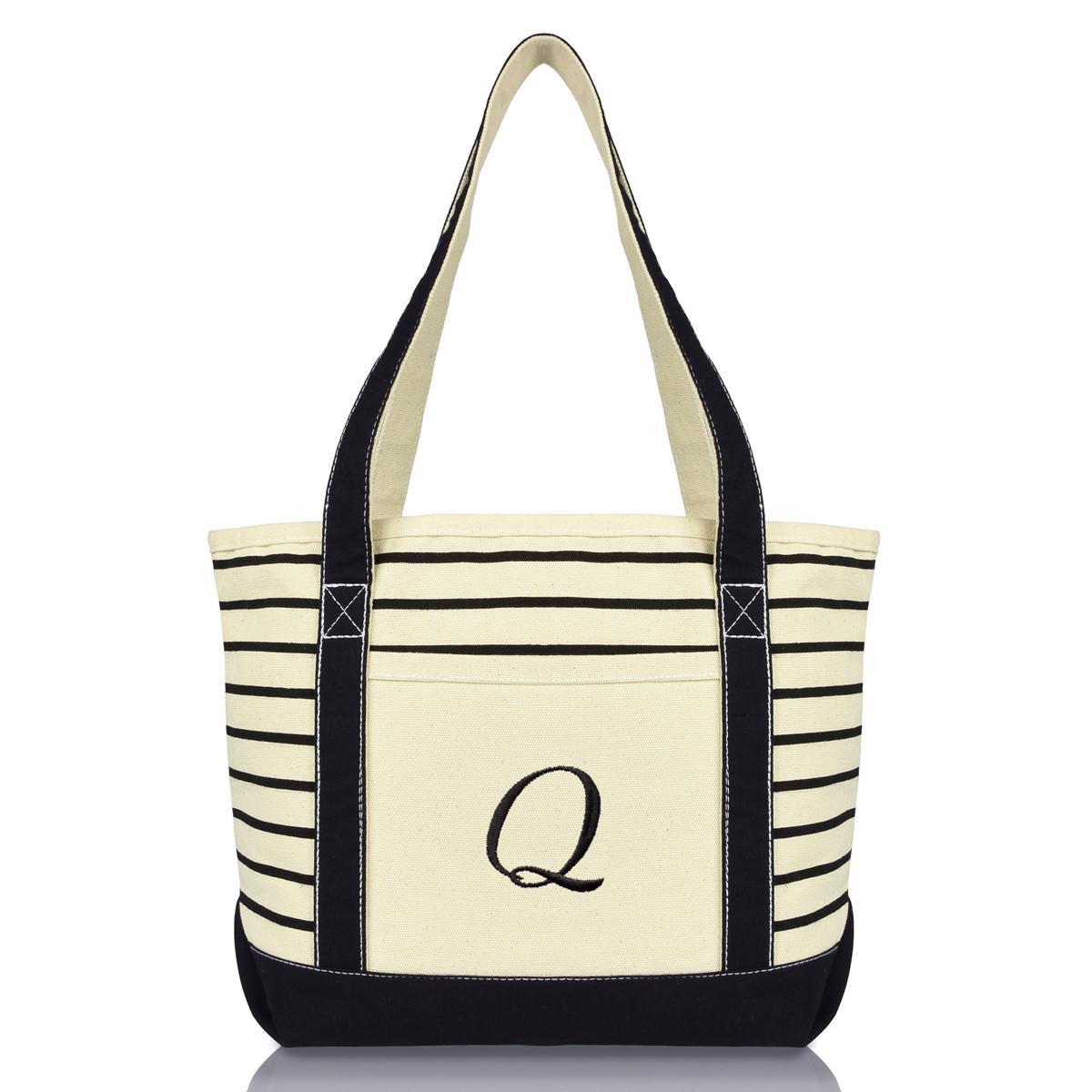 Dalix Striped Q-Initial Tote Bag Womens Ballent Letter Q