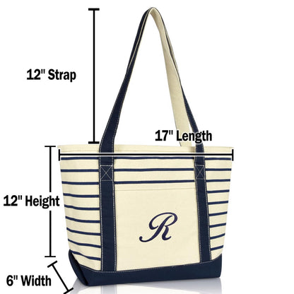 Dalix Striped R-Initial Tote Bag Womens Ballent Letter R