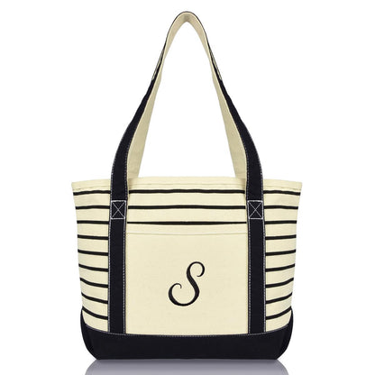 Dalix Striped S-Initial Tote Bag Womens Ballent Letter S