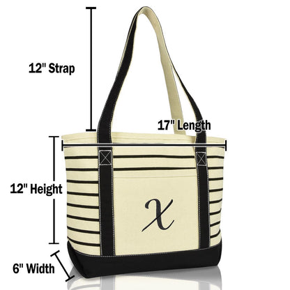 Dalix Striped X-Initial Tote Bag Womens Ballent Letter X