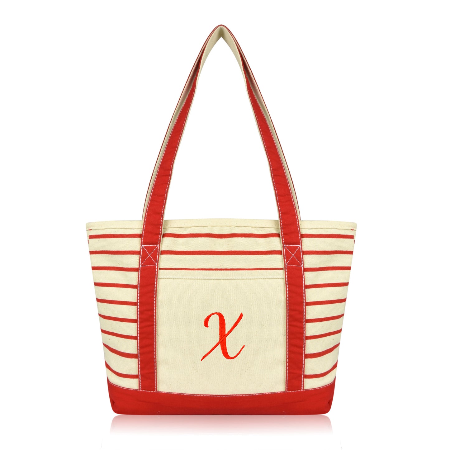 Dalix Striped X-Initial Tote Bag Womens Ballent Letter X