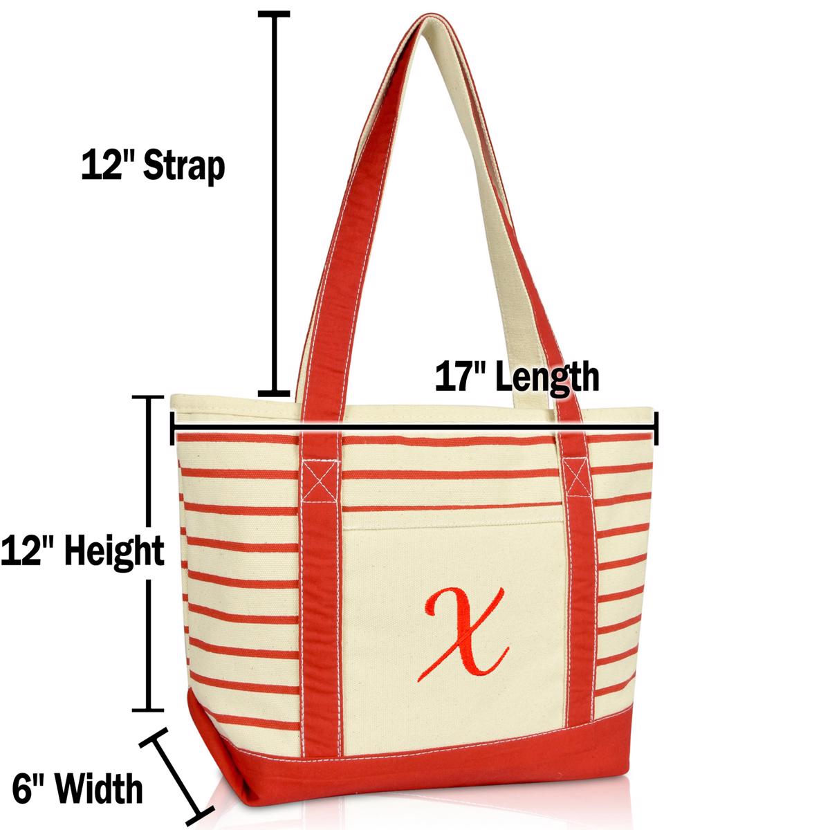 Dalix Striped X-Initial Tote Bag Womens Ballent Letter X