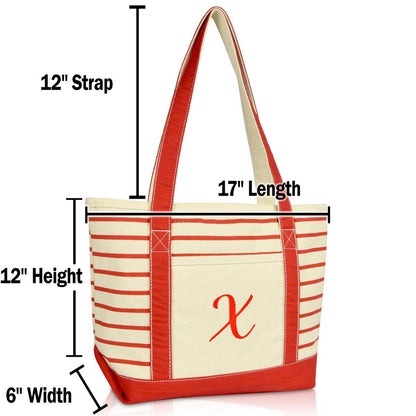 Dalix Striped X-Initial Tote Bag Womens Ballent Letter X