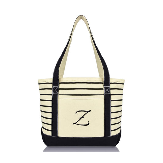 Dalix Striped Z-Initial Tote Bag Womens Ballent Letter Z