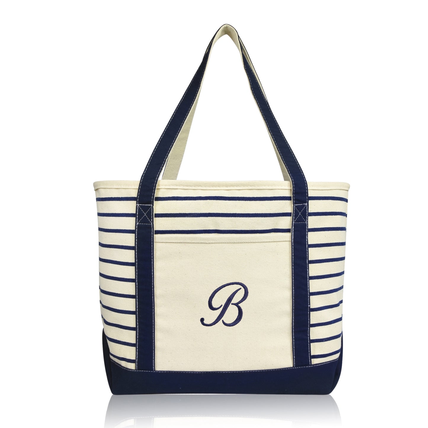Dalix Striped B-Initial Tote Bag Womens Ballent Letter B