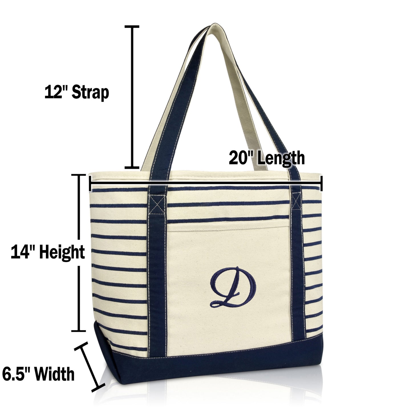Dalix Striped D-Initial Tote Bag Womens Ballent Letter D