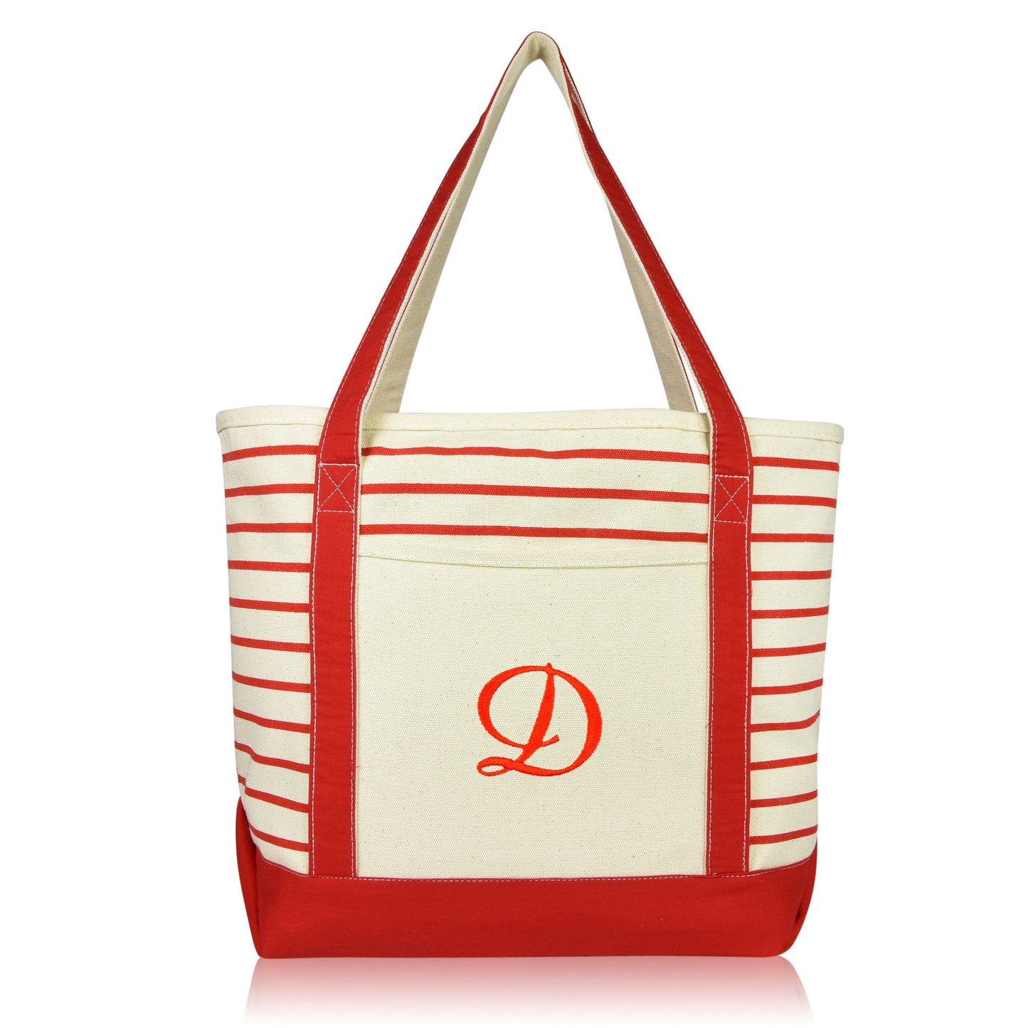 Dalix Striped D-Initial Tote Bag Womens Ballent Letter D