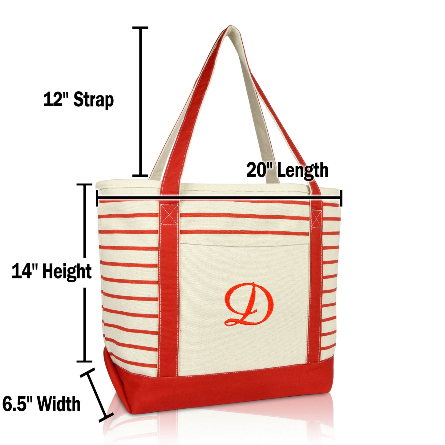 Dalix Striped D-Initial Tote Bag Womens Ballent Letter D