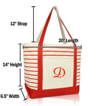 Dalix Striped D-Initial Tote Bag Womens Ballent Letter D