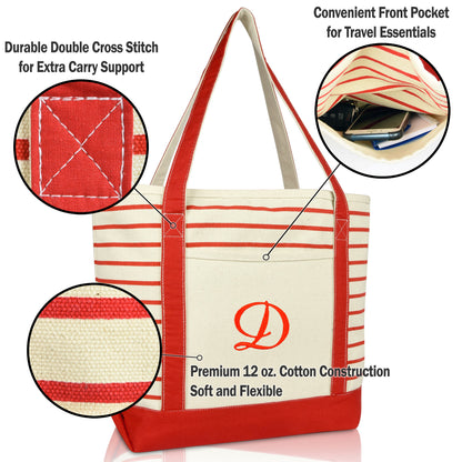 Dalix Striped D-Initial Tote Bag Womens Ballent Letter D