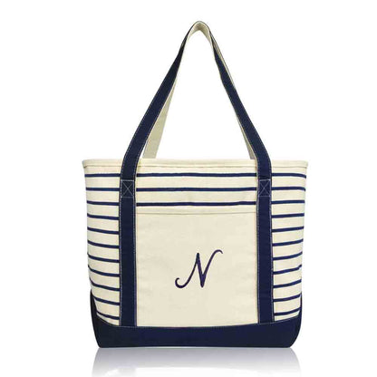 Dalix Striped N-Initial Tote Bag Womens Ballent Letter N