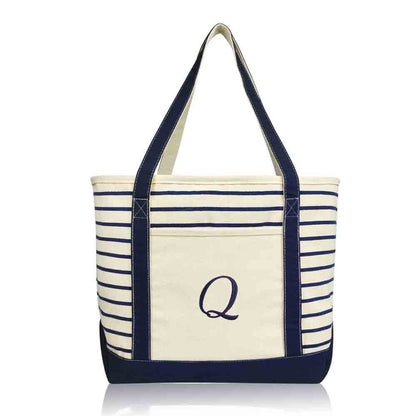 Dalix Striped Q-Initial Tote Bag Womens Ballent Letter Q