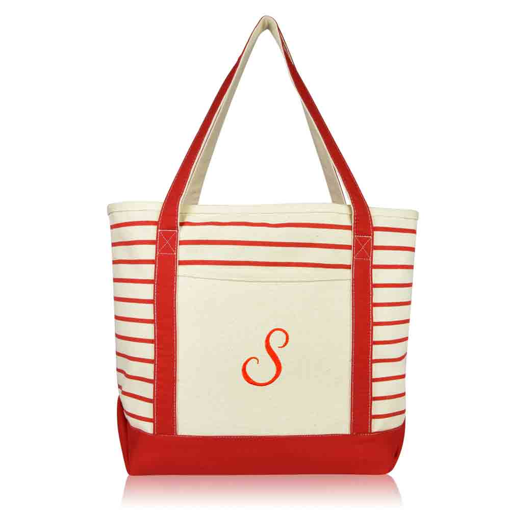 Dalix Striped S-Initial Tote Bag Womens Ballent Letter S