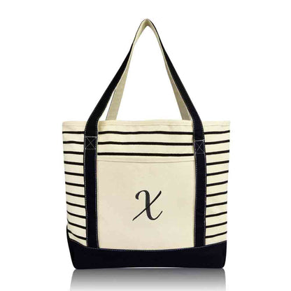 Dalix Striped X-Initial Tote Bag Womens Ballent Letter X