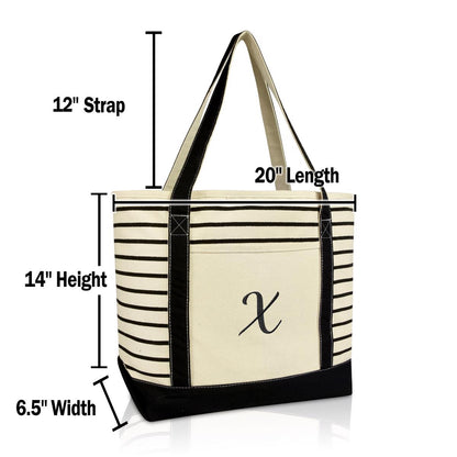 Dalix Striped X-Initial Tote Bag Womens Ballent Letter X