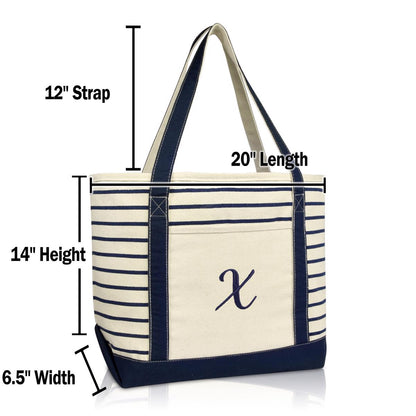 Dalix Striped X-Initial Tote Bag Womens Ballent Letter X