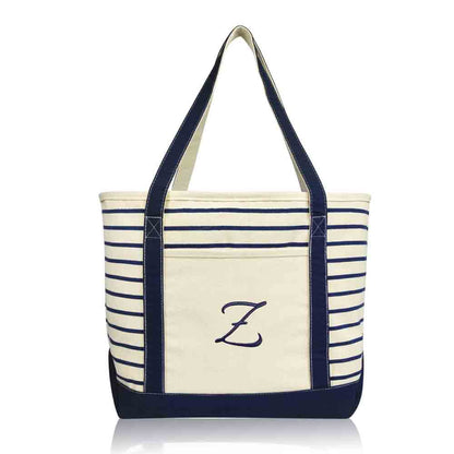 Dalix Striped Z-Initial Tote Bag Womens Ballent Letter Z