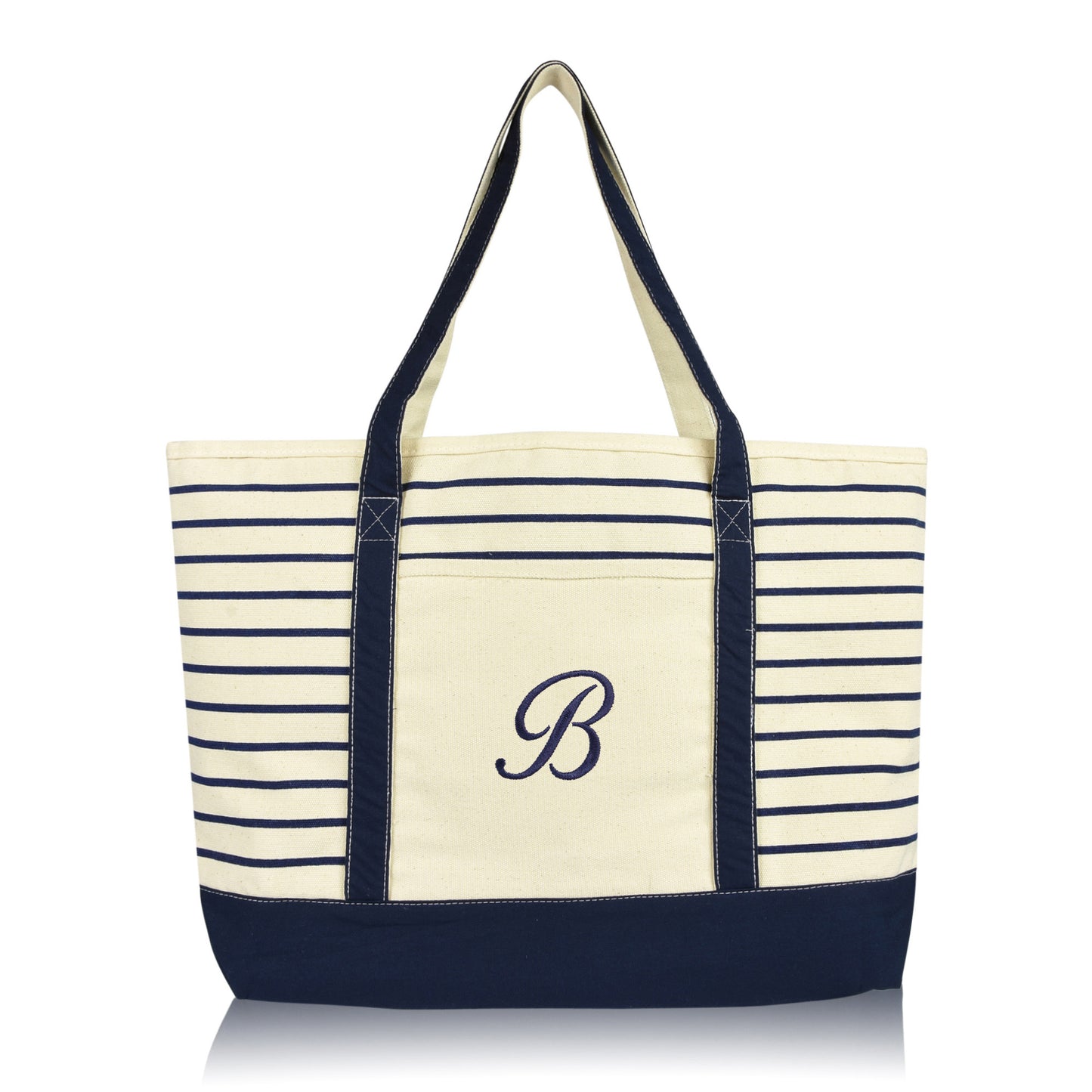 Dalix Striped B-Initial Tote Bag Womens Ballent Letter B