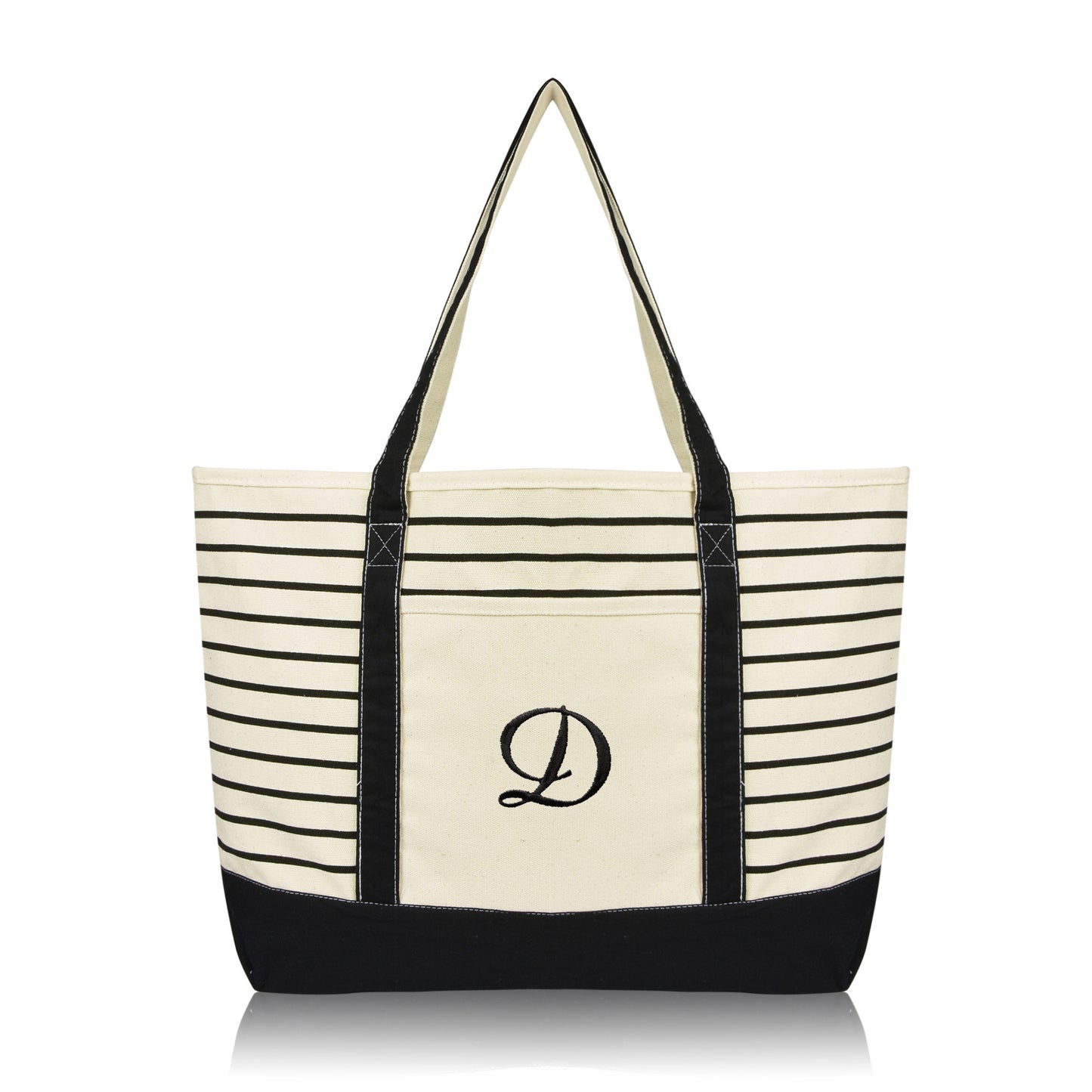 Dalix Striped D-Initial Tote Bag Womens Ballent Letter D