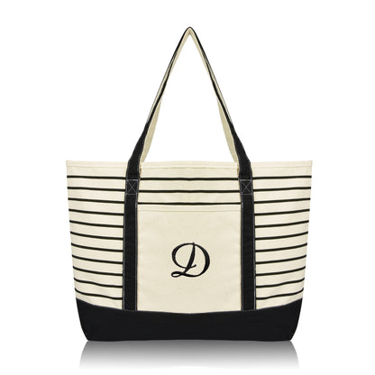 Dalix Striped D-Initial Tote Bag Womens Ballent Letter D