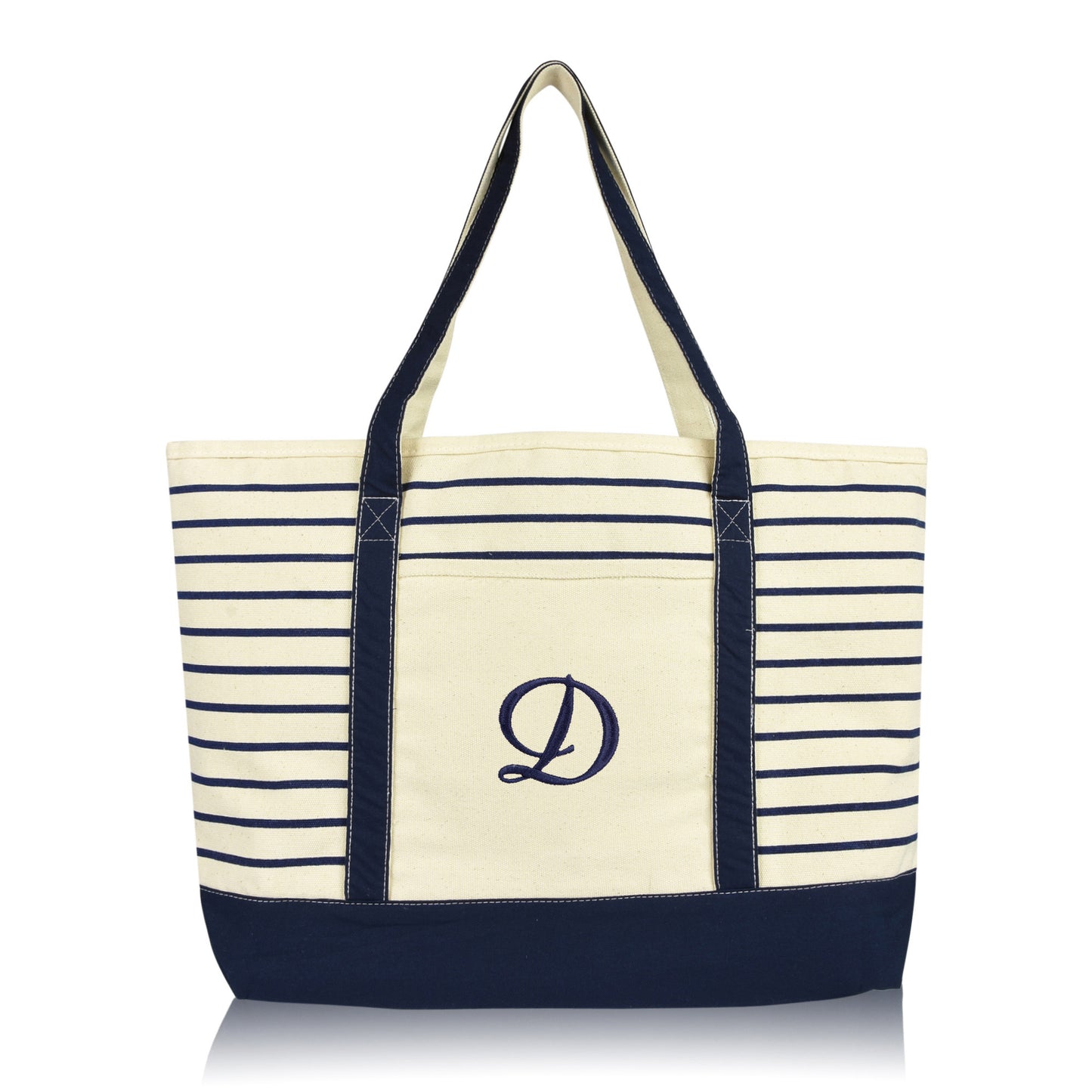 Dalix Striped D-Initial Tote Bag Womens Ballent Letter D