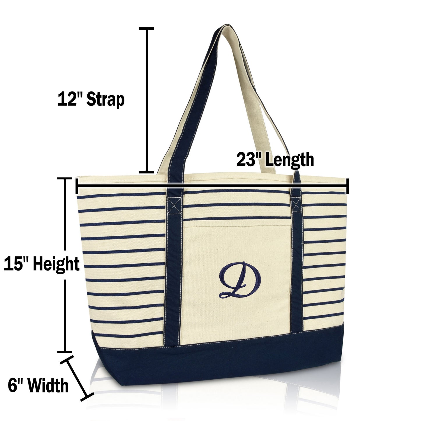 Dalix Striped D-Initial Tote Bag Womens Ballent Letter D