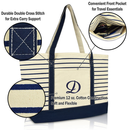 Dalix Striped D-Initial Tote Bag Womens Ballent Letter D