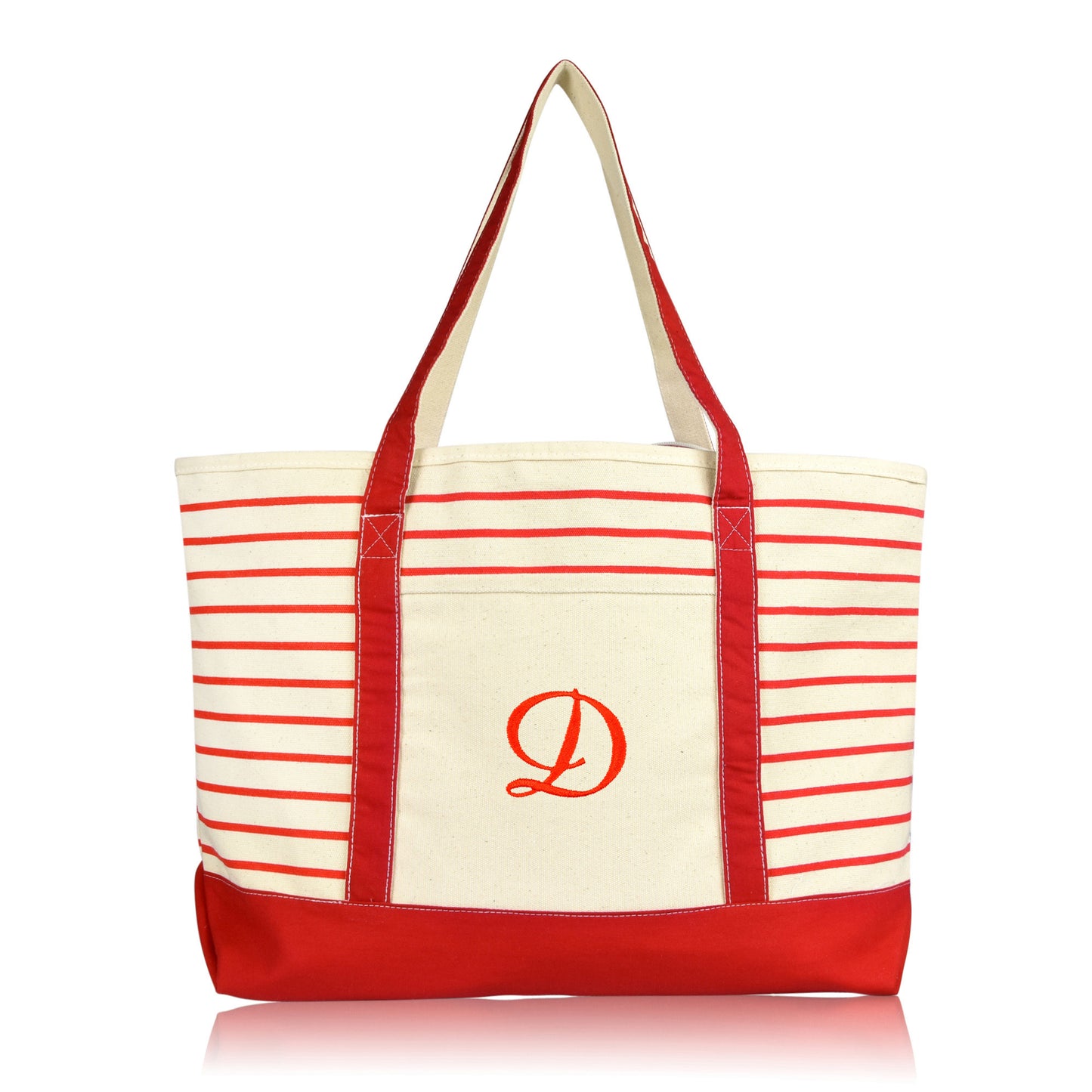 Dalix Striped D-Initial Tote Bag Womens Ballent Letter D