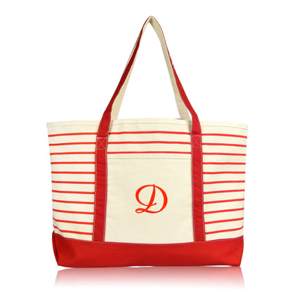 Dalix Striped D-Initial Tote Bag Womens Ballent Letter D
