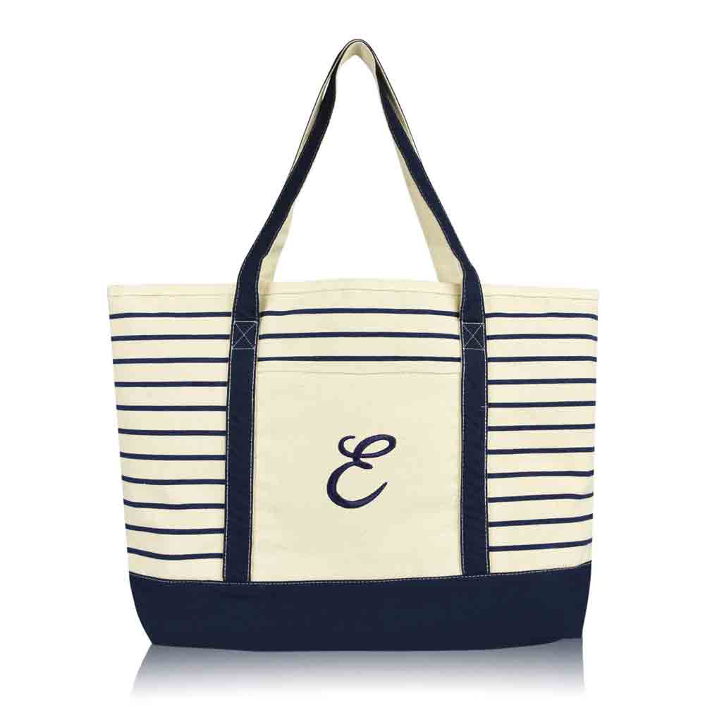 Dalix Striped E-Initial Tote Bag Womens Ballent Letter E
