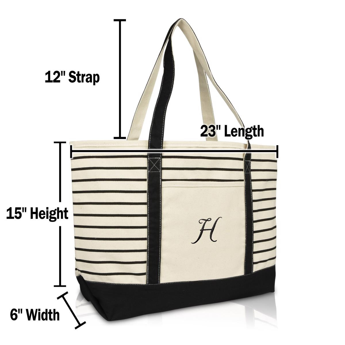Dalix Striped H-Initial Tote Bag Womens Ballent Letter H