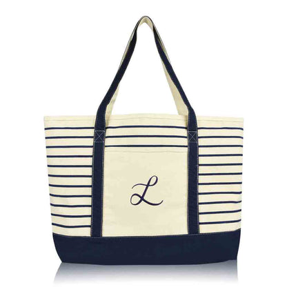 Dalix Striped L-Initial Tote Bag Womens Ballent Letter L