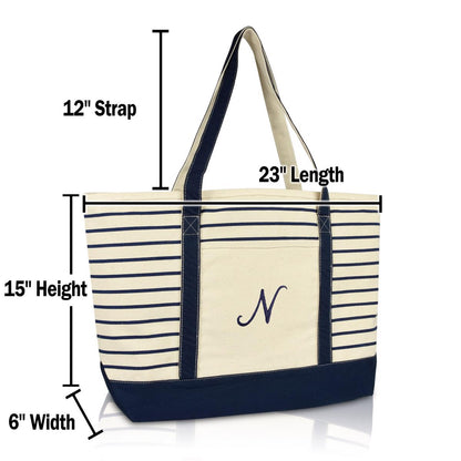 Dalix Striped N-Initial Tote Bag Womens Ballent Letter N