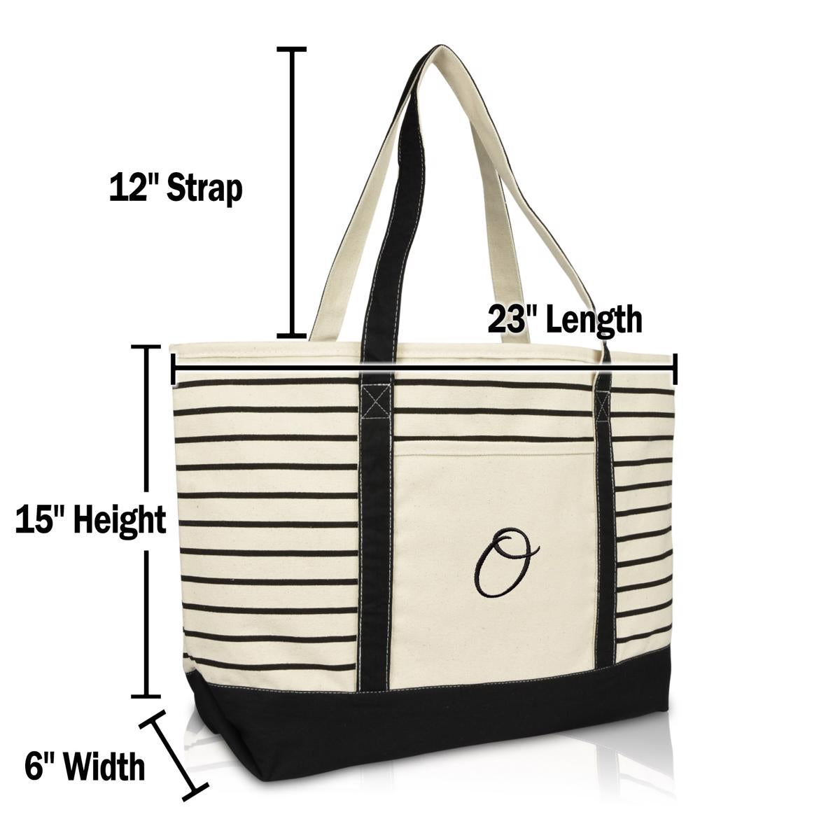 Dalix Striped O-Initial Tote Bag Womens Ballent Letter O