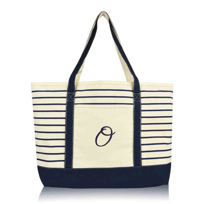 Dalix Striped O-Initial Tote Bag Womens Ballent Letter O
