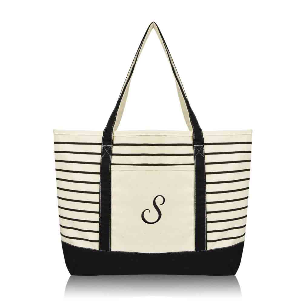 Dalix Striped S-Initial Tote Bag Womens Ballent Letter S