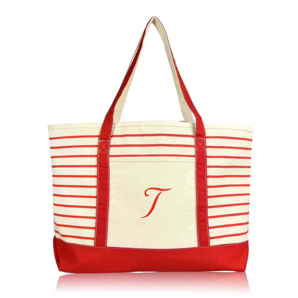 Dalix Striped T-Initial Tote Bag Womens Ballent Letter T