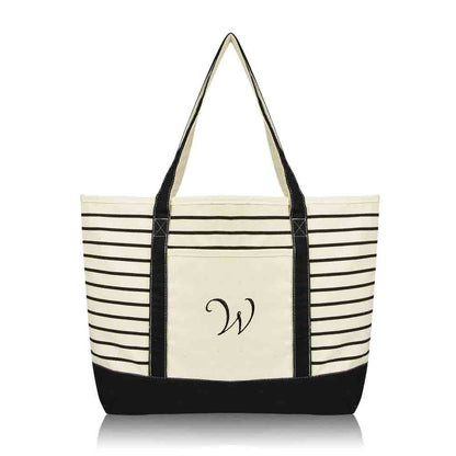 Dalix Striped W-Initial Tote Bag Womens Ballent Letter W