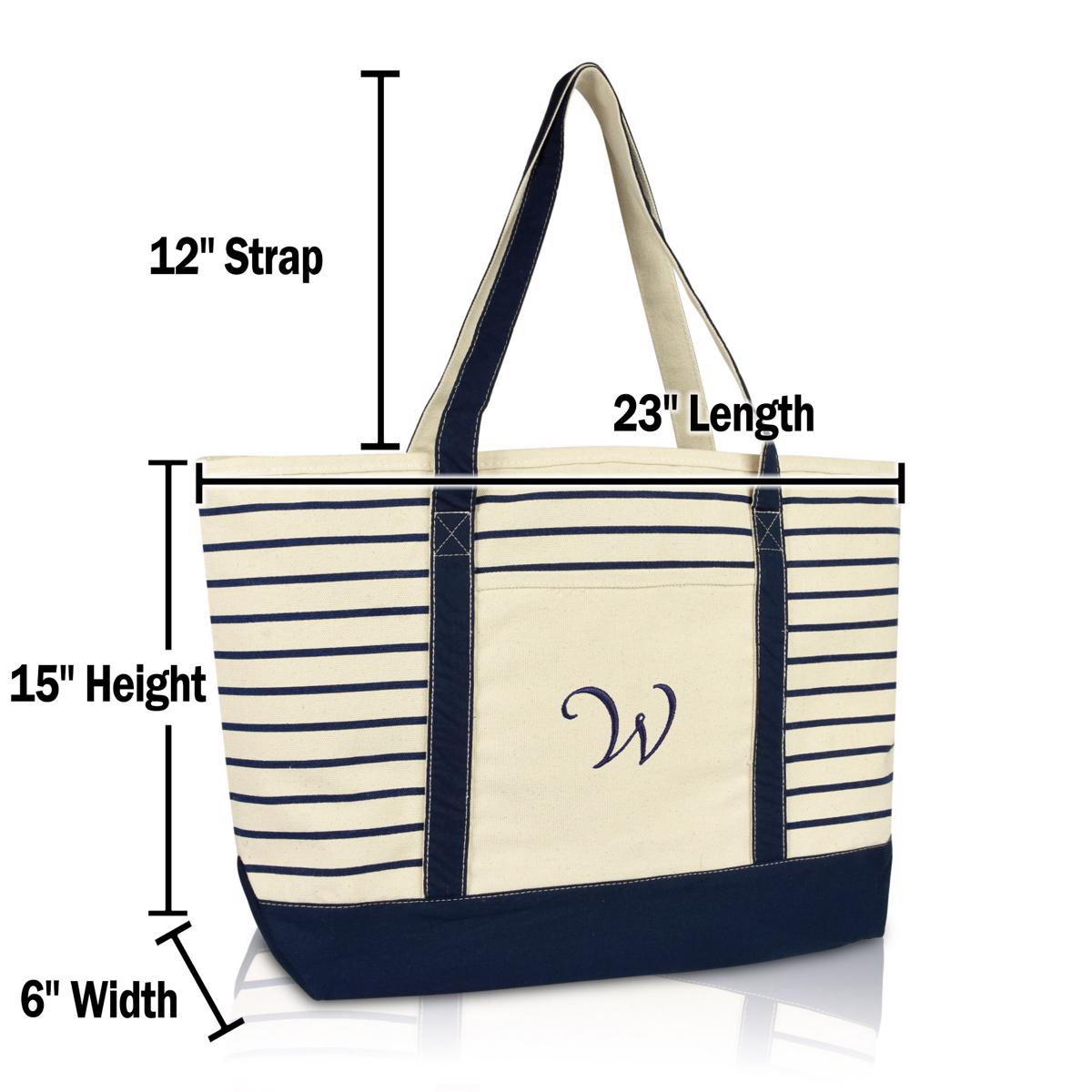 Dalix Striped W-Initial Tote Bag Womens Ballent Letter W