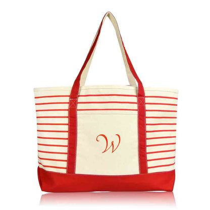 Dalix Striped W-Initial Tote Bag Womens Ballent Letter W