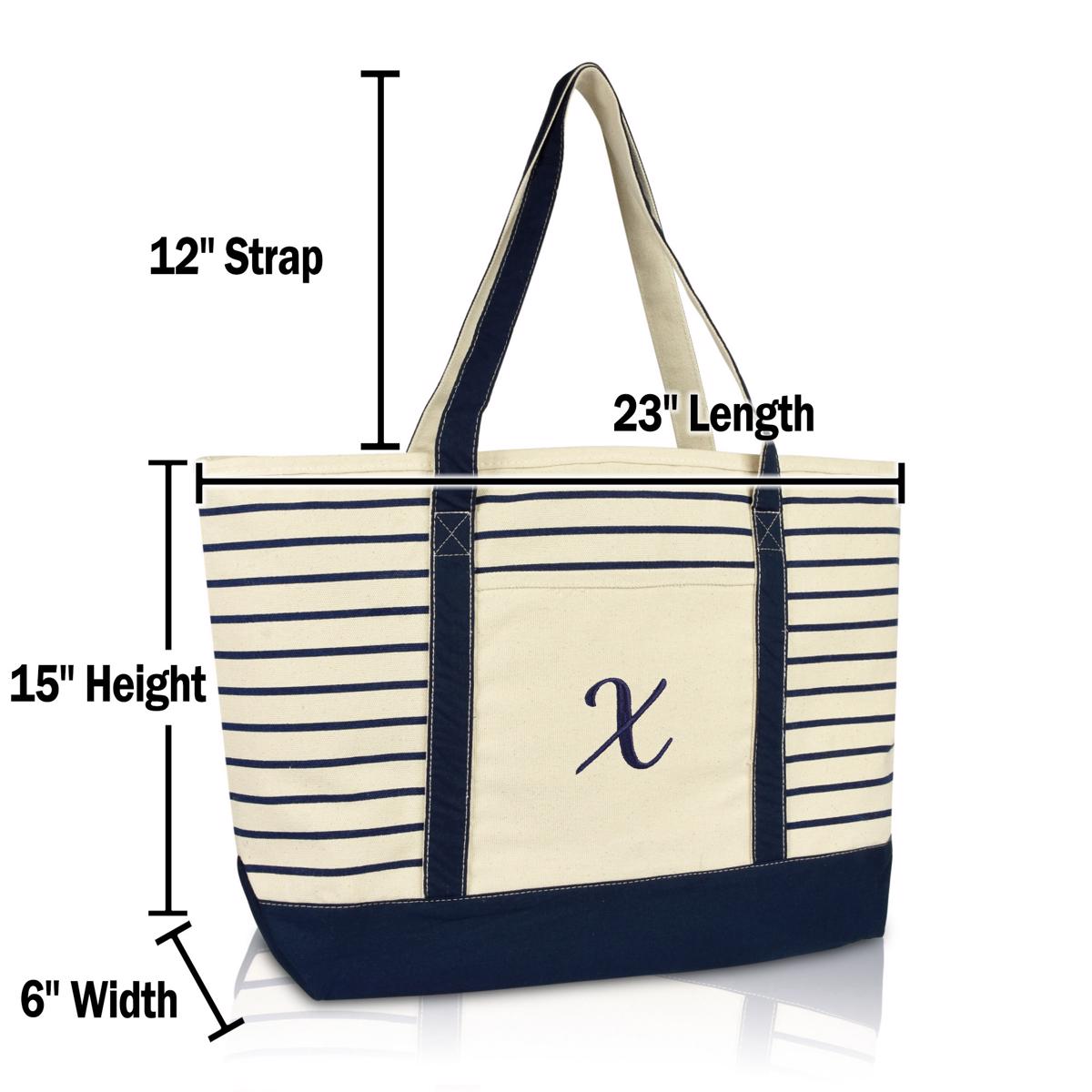 Dalix Striped X-Initial Tote Bag Womens Ballent Letter X