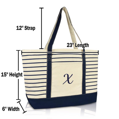 Dalix Striped X-Initial Tote Bag Womens Ballent Letter X