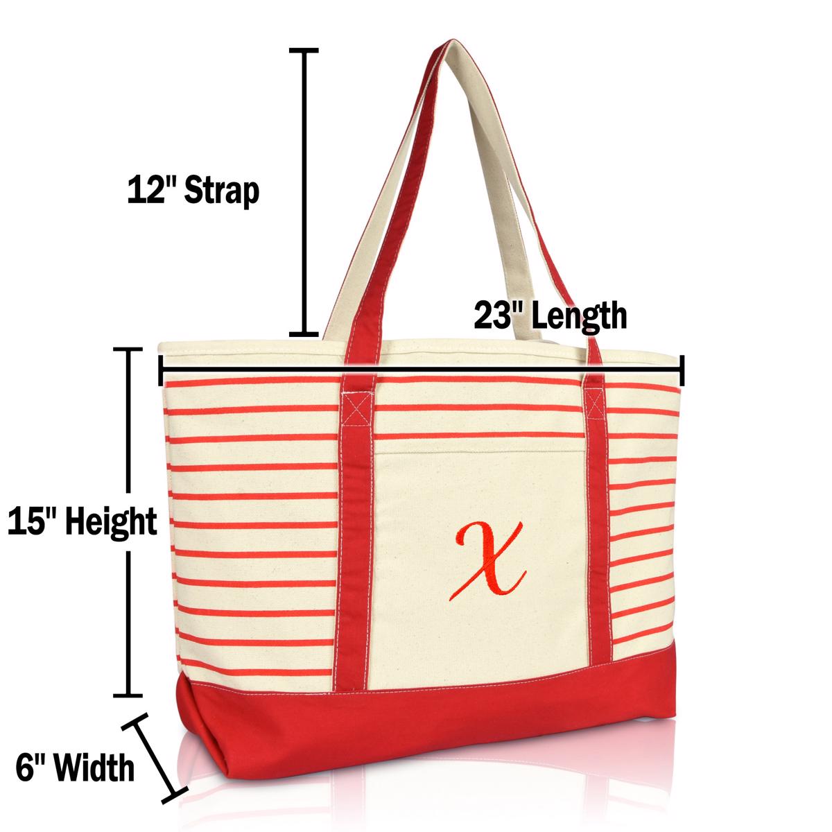 Dalix Striped X-Initial Tote Bag Womens Ballent Letter X