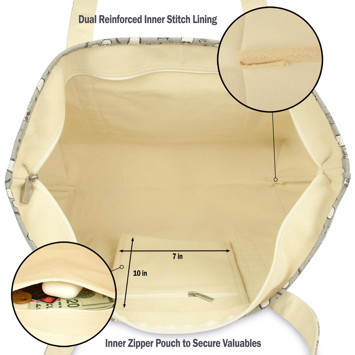 Dalix Owl Tote Shoulder Bag Natural Cotton Canvas