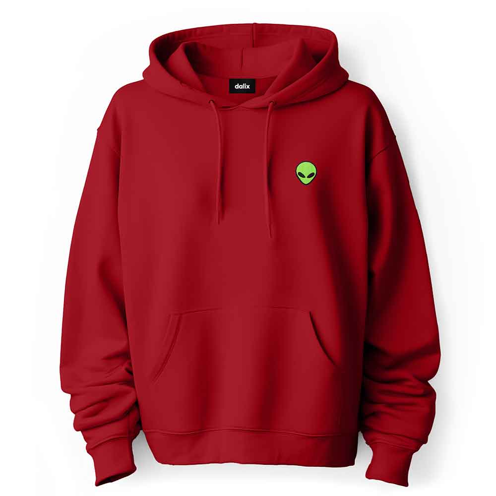 Dalix Alien Embroidered Fleece Zip Hoodie Cold Fall Winter Mens in Red 2XL XX-Large