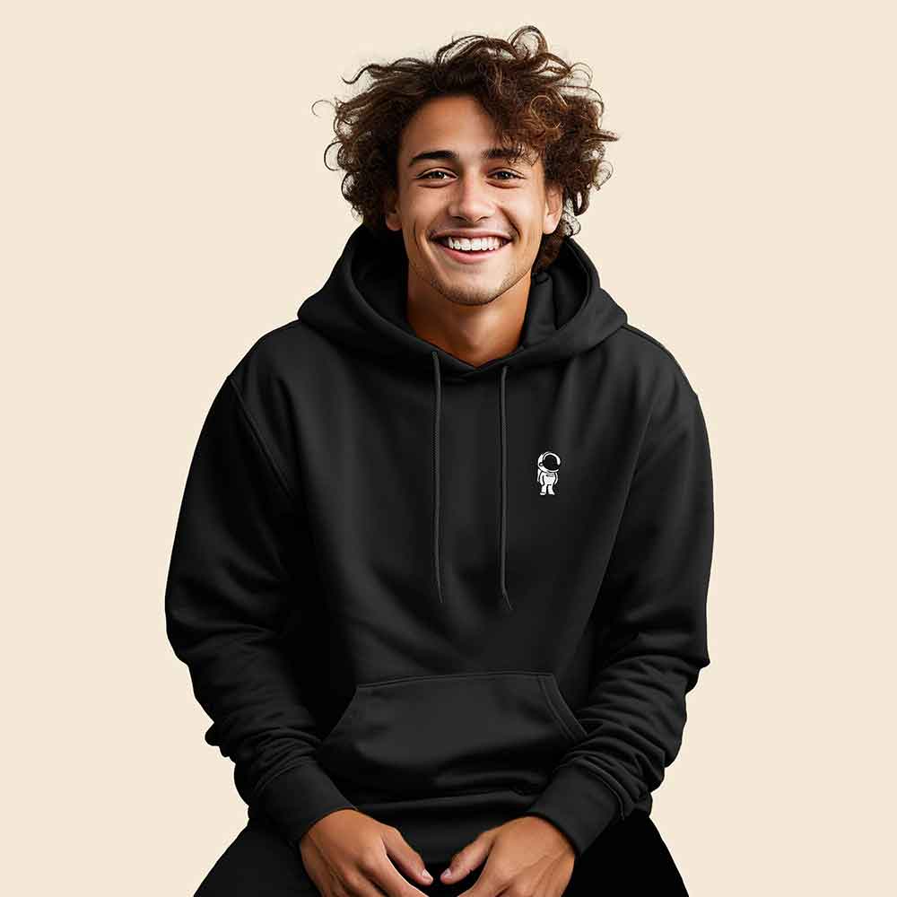 Dalix Astronaut Embroidered Fleece Zip Hoodie Cold Fall Winter Mens in Black L Large