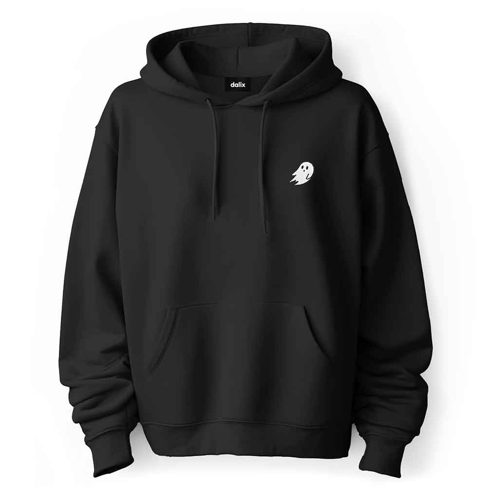 Dalix Embroidered Ghost Hoodie Soft Fleece Hood Sweatshirt Mens in Black 2XL XX-Large