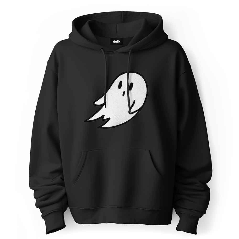 Dalix Giant Ghost Embroidered Hoodie Soft Fleece Hood Sweatshirt Mens in Black 2XL XX-Large