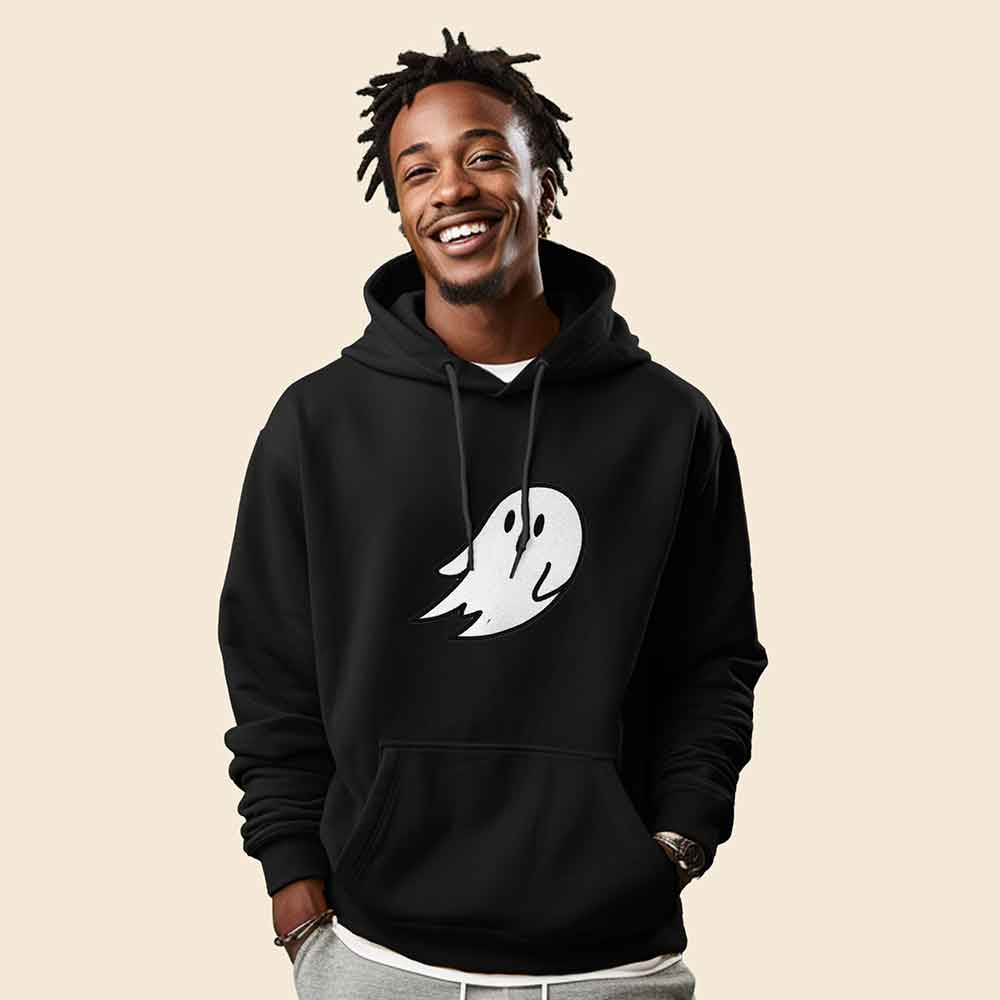 Dalix Giant Ghost Embroidered Hoodie Soft Fleece Hood Sweatshirt Mens in Light Blue M Medium