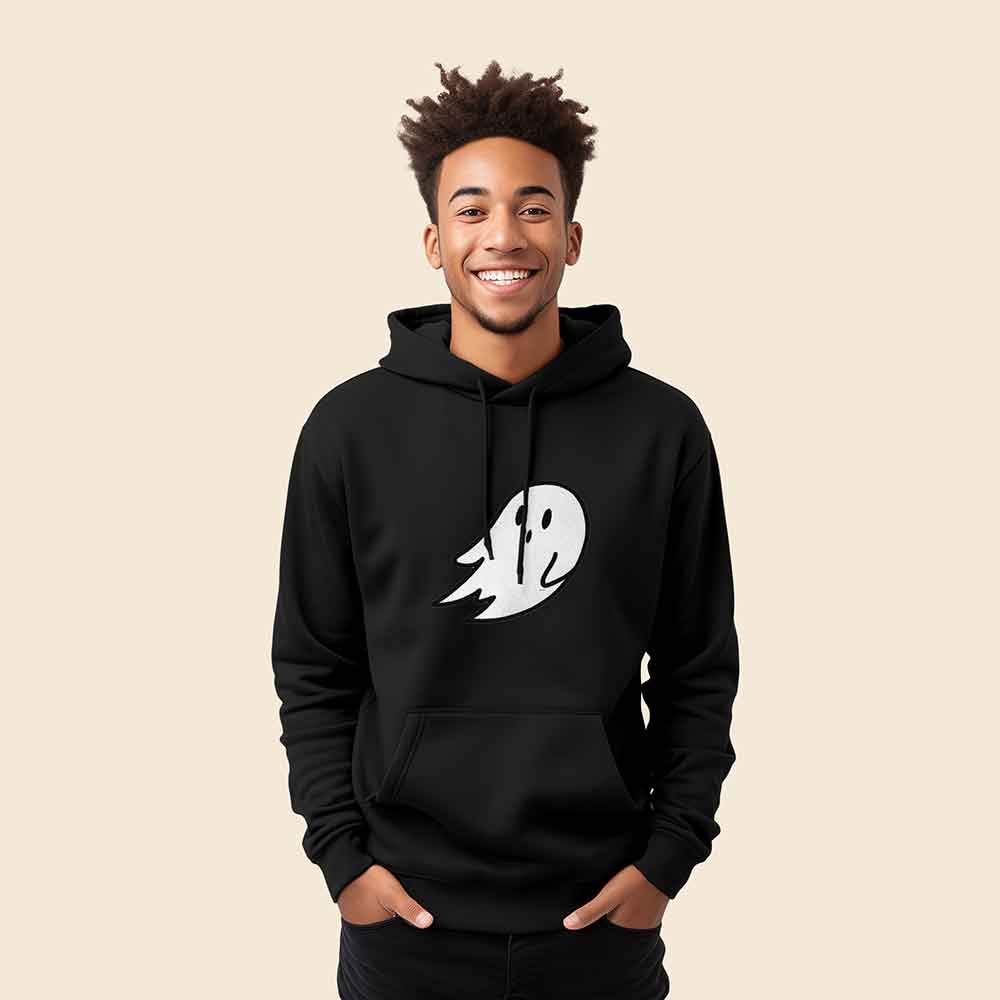 Dalix Giant Ghost Embroidered Hoodie Soft Fleece Hood Sweatshirt Mens in Light Pink M Medium